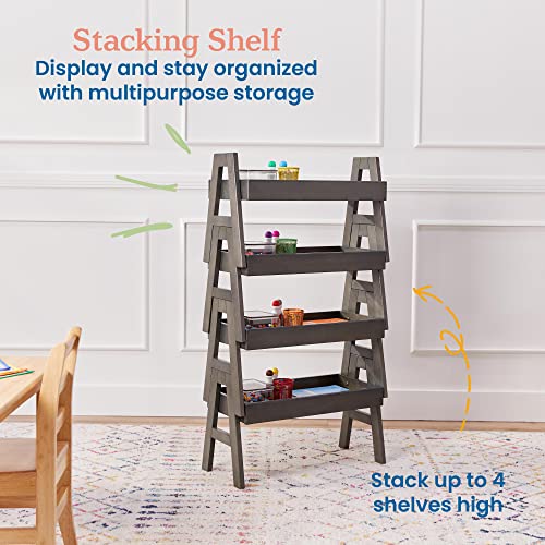 ECR4Kids Adjustable Stacking Shelf with Full Edge, Bookcase, Grey Wash