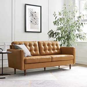 modway exalt tufted vegan leather sofa, tan