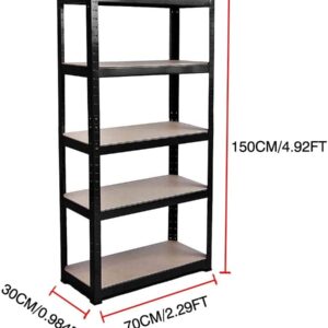 Garage Storage Shelves, 5-Tier Adjustable Metal Shelves for Storage, Shelving Unit Utility Rack Shelves for Warehouse Pantry Closet Kitchen, Organization Multipurpose Shelf 28"L x 12" D x 59" H, Black