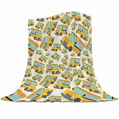 School Bus Soft Flannel Fleece Throw Blanket, Vehicle Illustrations Background Pattern for Kids, Cozy Plush for Indoor and Outdoor Use Lightweight Blanket 40"x50"