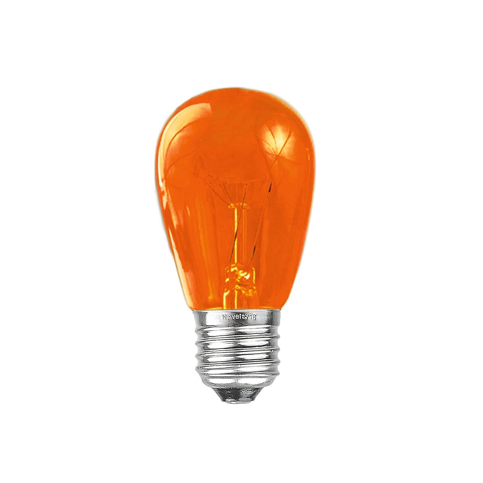 Novelty Lights 25 Pack S14 Outdoor Patio Edison Replacement Bulbs, E27 Medium Base, Amber/Orange, 11 Watt