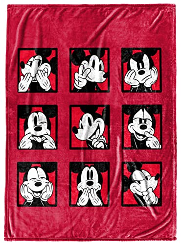 Disney Mickey Mouse Expressions Throw Blanket - Measures 50 x 70 inches - Fade Resistant Super Soft Fleece Bedding (Official Product)