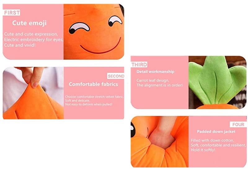 JOSON Orange Imitation Carrot Pillow, Children's Sleeping Pillow Doll, Plush Toy pad, Used for Bedroom, Sofa and Office Decoration （17.7inch）