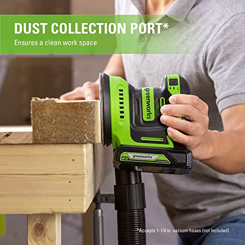 Greenworks 24V Orbital Sander Kit, 5" Random Sander Variable Speed, 2Ah Battery and Charger Included