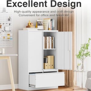 SISESOL Metal Storage Cabinet with Drawer,White File Cabinets, Locking Steel Storage Cabinet with Doors and Shelves for Home,Office,Warehouse,Garage,School,Fit A4/Letter/Legal File (1 Drawer)