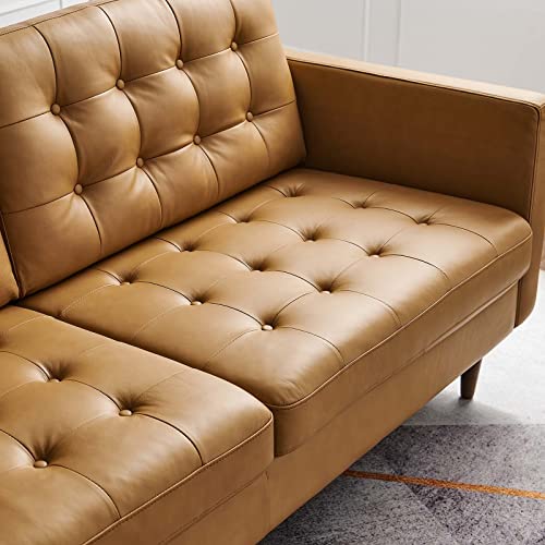 Modway Exalt Tufted Vegan Leather Sofa, Tan