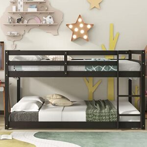 HomSof Twin Over Twin Floor Bunk Bed,Espresso, Espresso