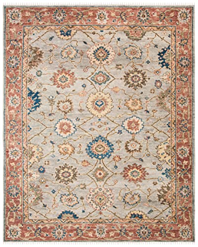 SAFAVIEH Samarkand Collection Area Rug - 10' x 14', Grey & Red, Hand-Knotted Wool, Ideal for High Traffic Areas in Living Room, Bedroom (SRK111F)