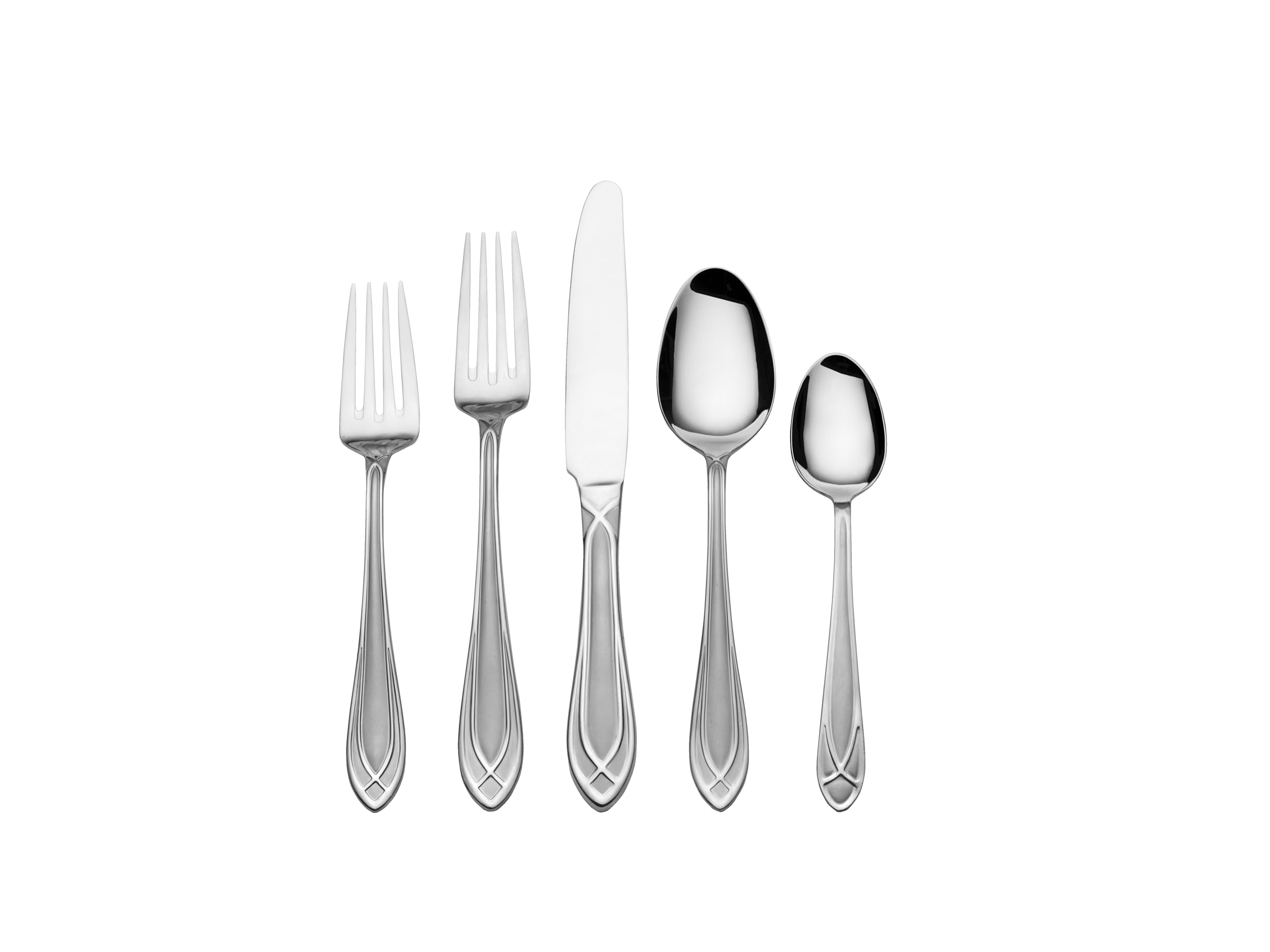 Pfaltzgraff Mirage Frost Everyday Flatware Service for 8, 42 Piece Set, 18/0 Stainless Steel, Silverware Set with Serving Utensils and Caddy