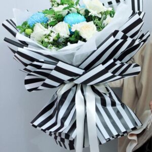 20 Pcs Striped Flower Wrapping Paper,Waterproof Valentine's Day Bouquet Wrapping Paper 23x23 Inch,Used for DIY Crafts, Gift Packaging, Flower Shop Bouquet Packaging (Black)