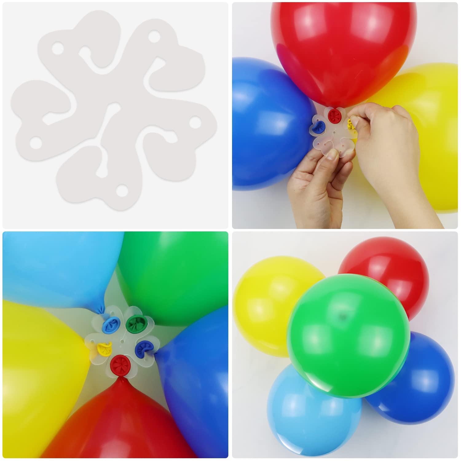 4 Set Balloon Column Stand Kit 5 FT, Balloon Flower Clips, Balloon Decorating Strips, Glue Points, Knotter for Birthday Baby Shower Wedding Graduation Christmas Bachelorette Holiday Party