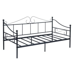 Liink1Ga Twin Size Daybed Frame, Black Metal Daybed Frame with Headboard, Mattress Platform Base Box Spring Replacement Sofa Bed for Living Room Guest Room, Simplified