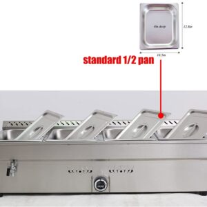 INTBUYING LP Gas Food Soup Warmer Propane Gas Stove Bain-Marie Commercial Canteen Buffet Steam Heater Stainless Steel with Gas Regulator Valve 12''x8.7''x4''Pan-4 Pans Single Row