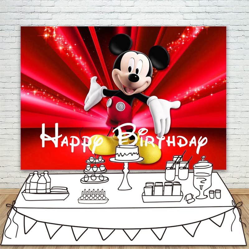 Mickey Mouse Backdrop for 1st Birthday 5x3ft Red Christmas Mickey Mouse Background Birthday Decorations for Kids Classic Mickey Mouse Baby Shower Banner for Boys