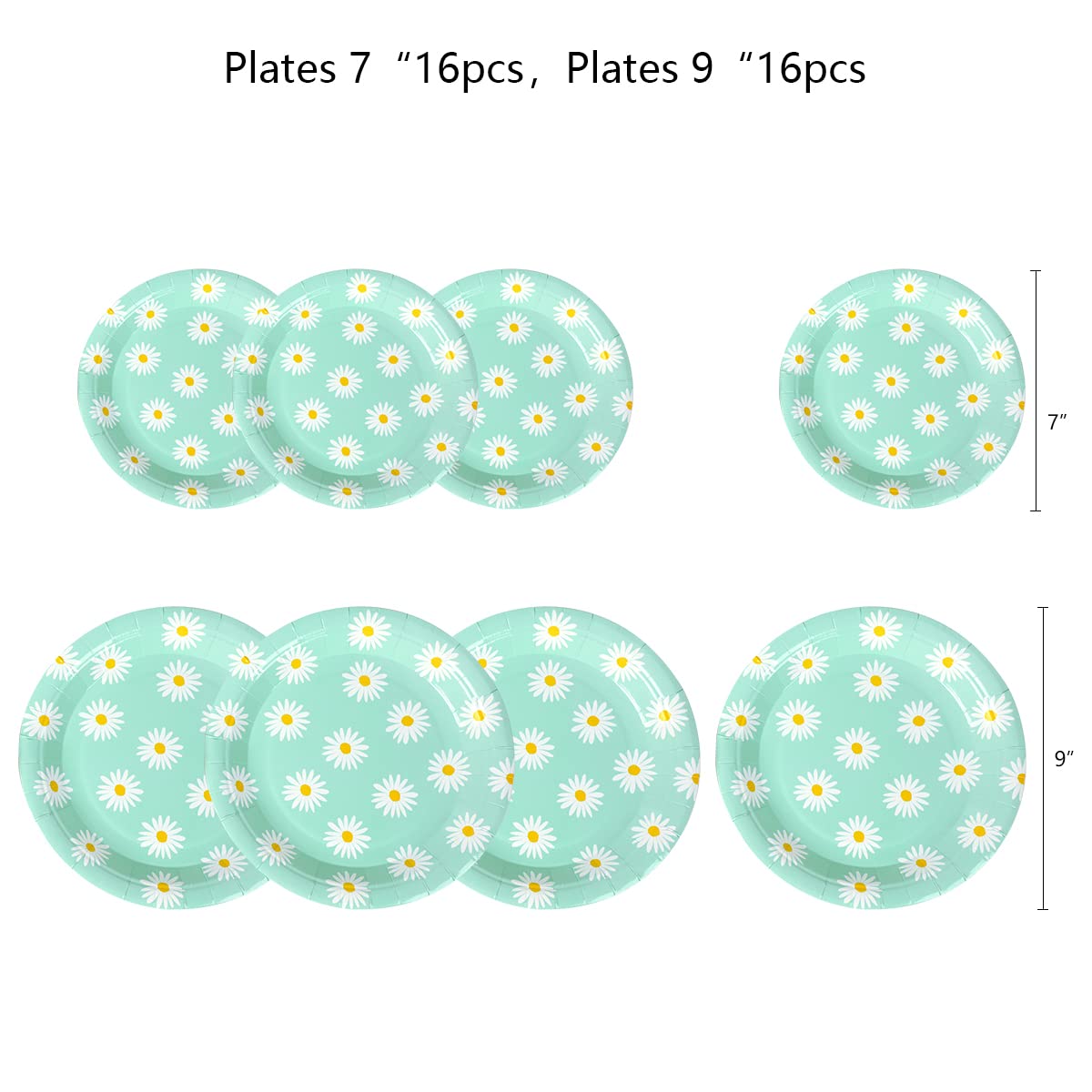 Daisy Birthday Party Decorations Tableware White Daisies Flowers Supplies Set of 16 Disposable Paper Plates Cups Napkins and a Tablecloth for Spring and Summer Theme Parties Baby & Bridal Shower