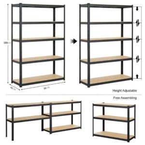 Garage Storage Shelves, 5-Tier Adjustable Metal Shelves for Storage, Shelving Unit Utility Rack Shelves for Warehouse Pantry Closet Kitchen, Organization Multipurpose Shelf 28"L x 12" D x 59" H, Black