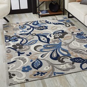 HomeRoots 2’ x 4’ Blue Gray Jacobean Floral Indoor Outdoor Area Rug