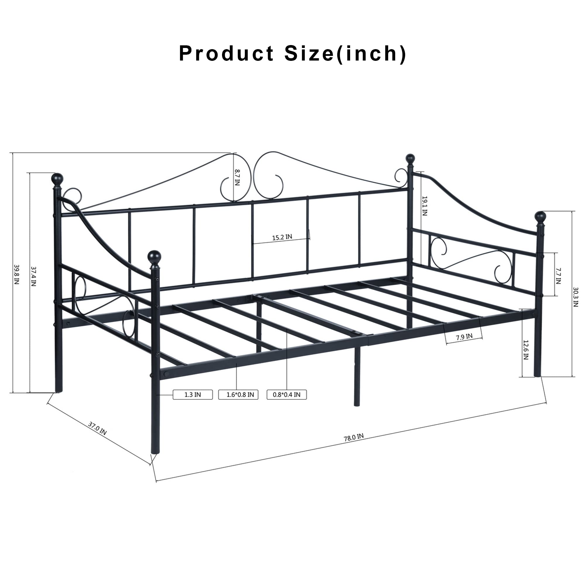 Liink1Ga Twin Size Daybed Frame, Black Metal Daybed Frame with Headboard, Mattress Platform Base Box Spring Replacement Sofa Bed for Living Room Guest Room, Simplified