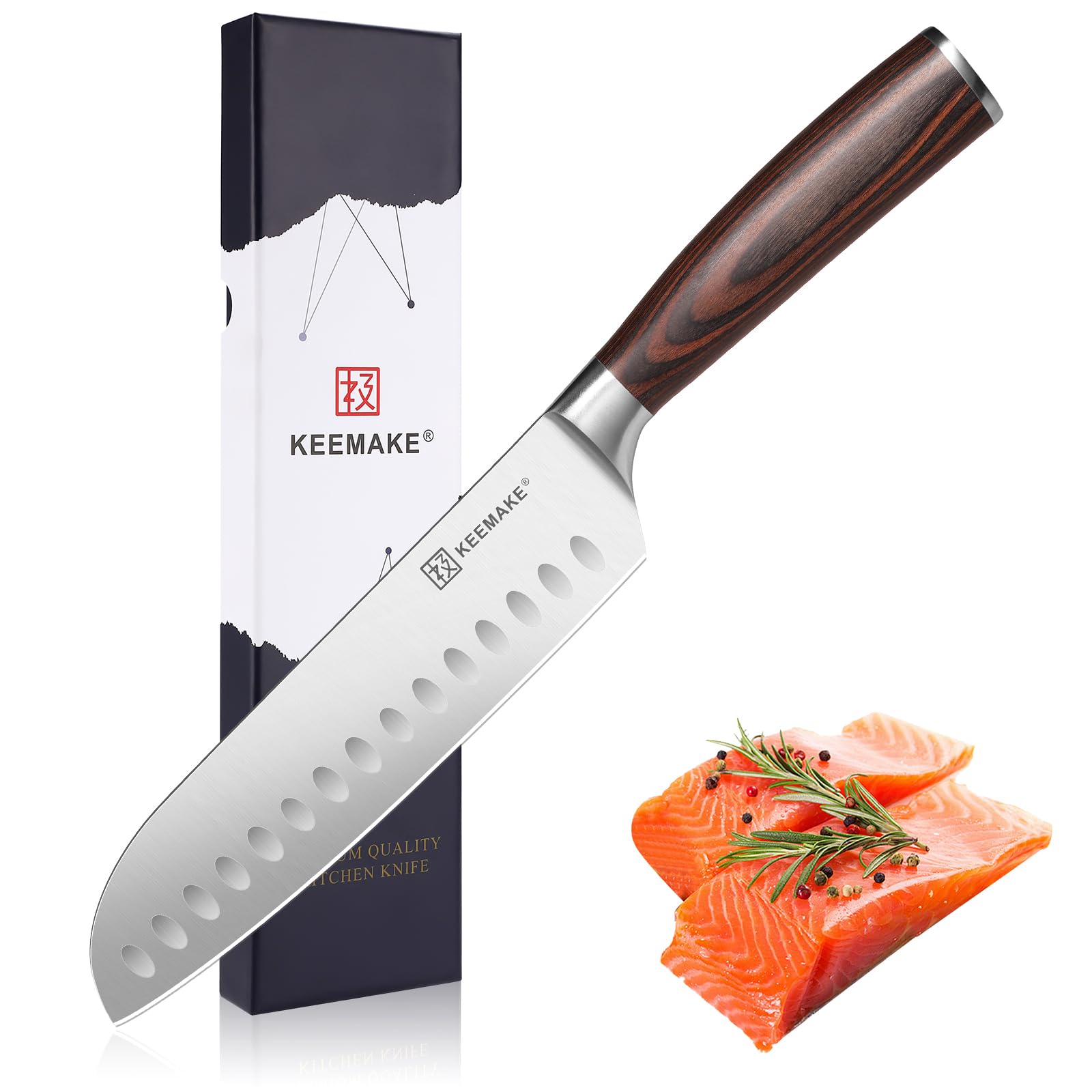 KEEMAKE Santoku Knife 7 inch, Japanese Chef Knife with German High Carbon Stainless Steel 1.4116 Chopping Knife, Kitchen Knife with Pakkawood Handle Knife for Kitchen Cutting Knife