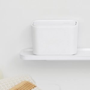 Brabantia MindSet Bathroom Small Trash Caddy (White) Hygienic Basin Top Storage Can with Swing Lid for Disposal of Used Cosmetics, Cotton Pads, Cue Tips (4 x 6 x 3)