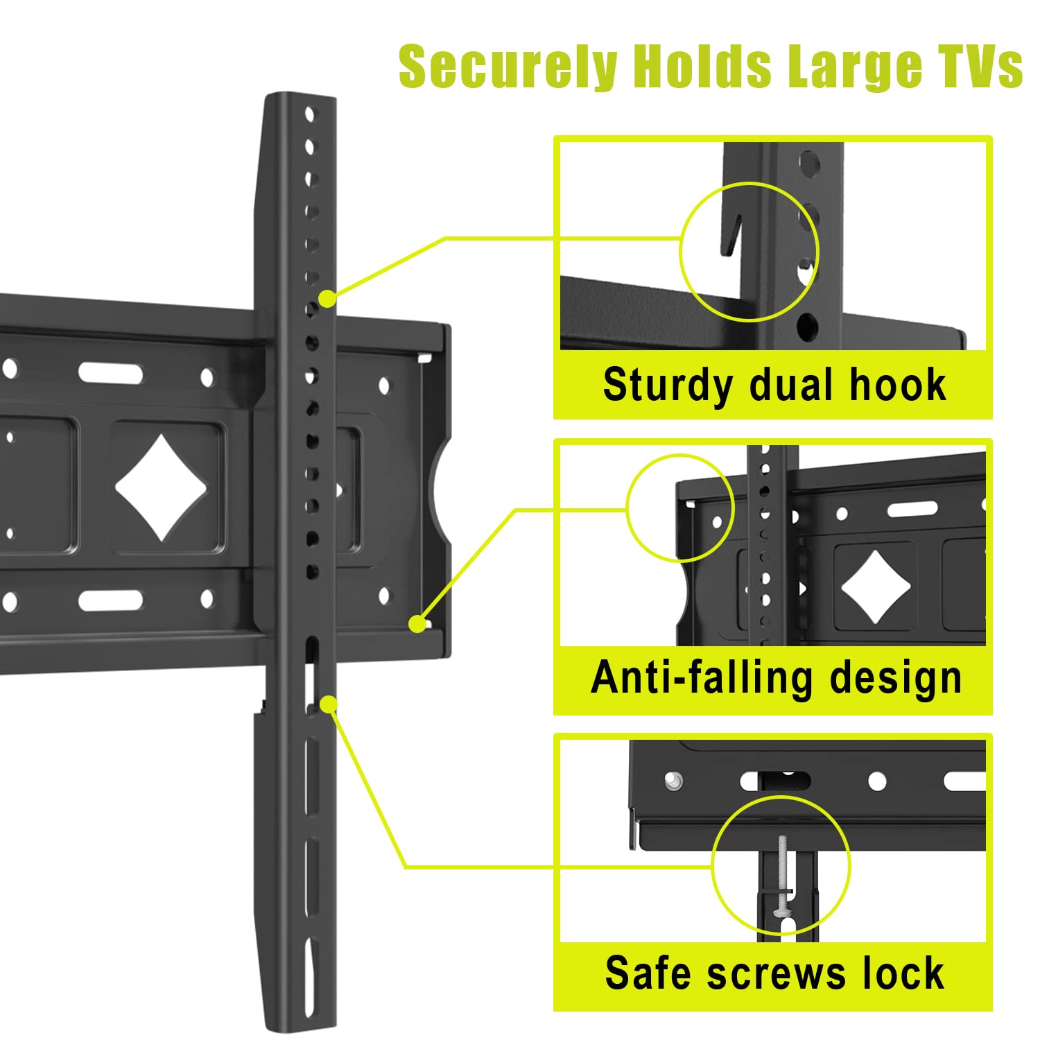 TV Wall Mount Bracket Fixed for Most 26”-65” LED, OLED 4K Flat Screen TVs, Low Profile TV Mount Holds up to 132lbs VESA 400X400mm - Fits 16” Studs - Space Saving by Nuyoah