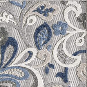 HomeRoots 2’ x 4’ Blue Gray Jacobean Floral Indoor Outdoor Area Rug