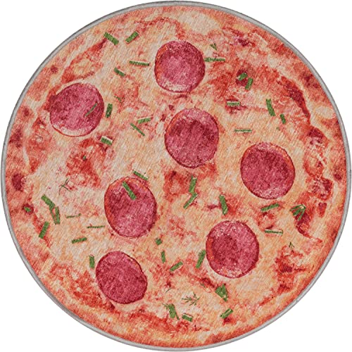 Well Woven Pizza Pie 3'3" Round Orange Area Rug