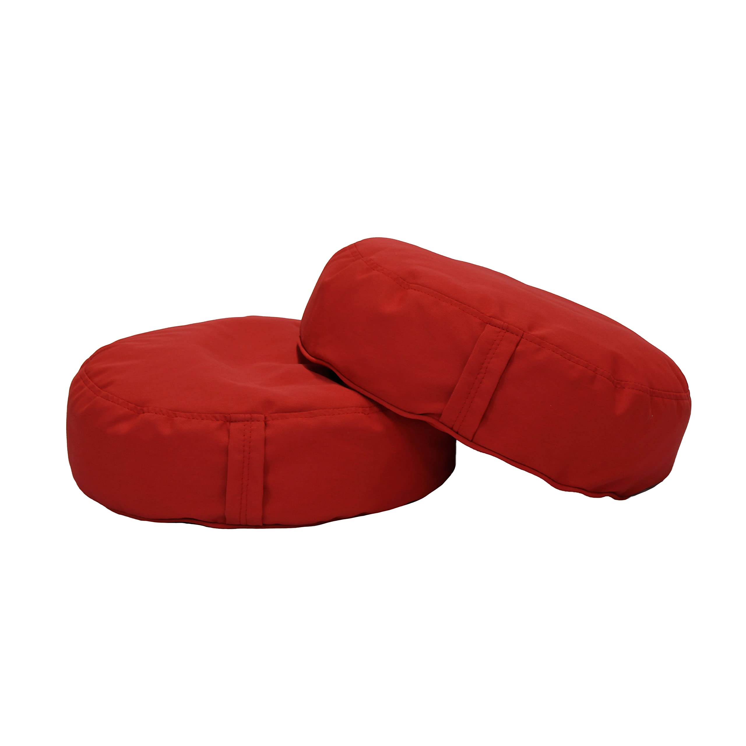 Factory Direct Partners 13925-RD 16" Round Olefin Bean Floor Cushions with Handles; Indoor Outdoor Flexible Seating 5" Height (2-Piece) - Red