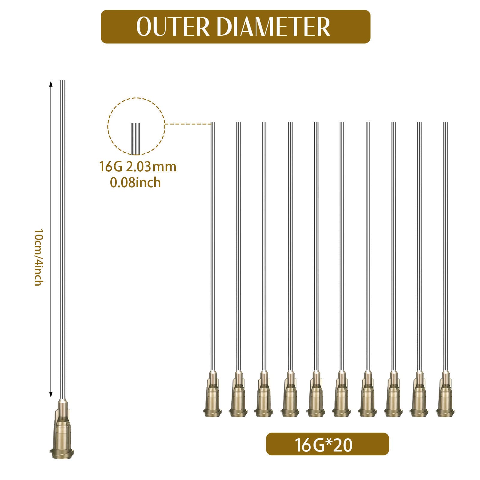 Honoson 20 Pack 4" Syringes with Needle 16 Gauge Blunt Tip Dispensing Needle Industrial Luer Lock Needle