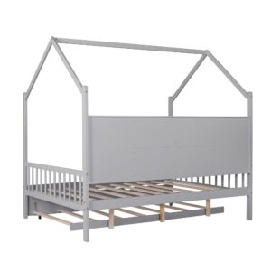 Merax Wood Full Multifunctional Montessori Daybed with Trundle/Storge Shelf Low Day Bed for Kids Boys Girls No Box Spring Needed Gray