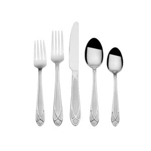 Pfaltzgraff Mirage Frost Everyday Flatware Service for 8, 42 Piece Set, 18/0 Stainless Steel, Silverware Set with Serving Utensils and Caddy