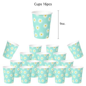 Daisy Birthday Party Decorations Tableware White Daisies Flowers Supplies Set of 16 Disposable Paper Plates Cups Napkins and a Tablecloth for Spring and Summer Theme Parties Baby & Bridal Shower