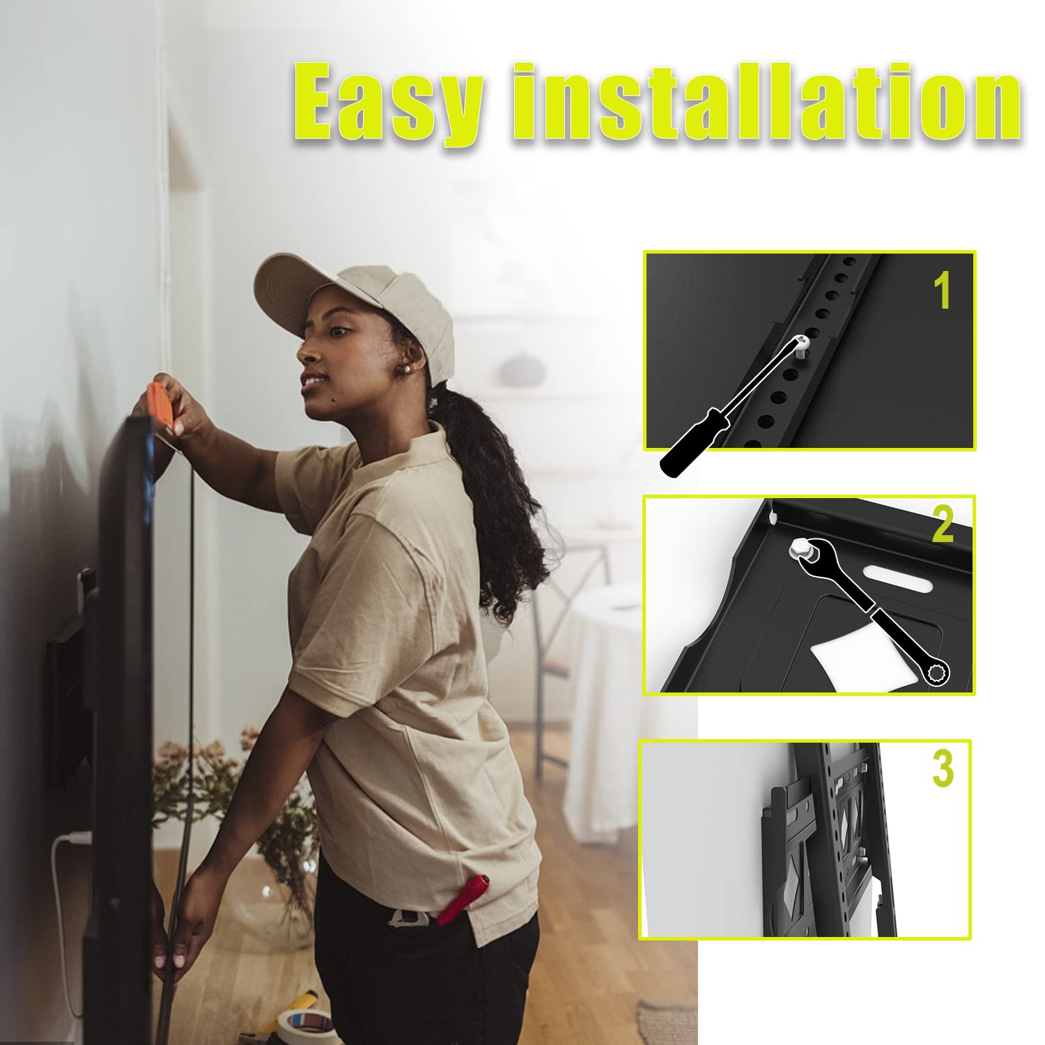 TV Wall Mount Bracket Fixed for Most 26”-65” LED, OLED 4K Flat Screen TVs, Low Profile TV Mount Holds up to 132lbs VESA 400X400mm - Fits 16” Studs - Space Saving by Nuyoah