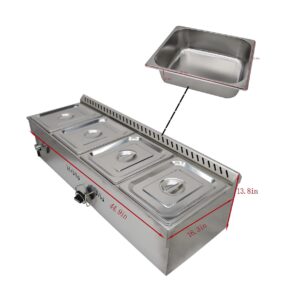 INTBUYING LP Gas Food Soup Warmer Propane Gas Stove Bain-Marie Commercial Canteen Buffet Steam Heater Stainless Steel with Gas Regulator Valve 12''x8.7''x4''Pan-4 Pans Single Row