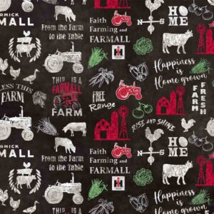 farmall tractor cotton fabric by sykel-licensed farmall black farm to table cotton fabric