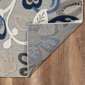 HomeRoots 2’ x 4’ Blue Gray Jacobean Floral Indoor Outdoor Area Rug