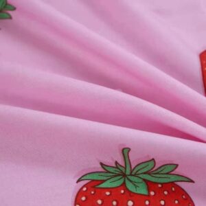 SDY 4PCS Strawberry Bedding Sheets,Queen Size Red and Pink Strawberry Print Sheet Set with 1 Kawaii Top Flat Sheet + 1 Deep Pocket Fitted Sheet + 2 Pillowcases for Teen Girls