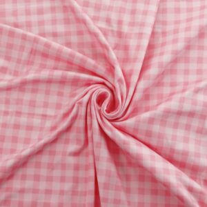 Pink Gingham Plaid DBP Fabric - Double Brushed Polyester 4 Way Stretch - 1/2 yard