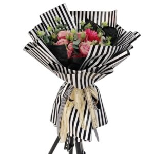 20 Pcs Striped Flower Wrapping Paper,Waterproof Valentine's Day Bouquet Wrapping Paper 23x23 Inch,Used for DIY Crafts, Gift Packaging, Flower Shop Bouquet Packaging (Black)