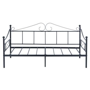 Liink1Ga Twin Size Daybed Frame, Black Metal Daybed Frame with Headboard, Mattress Platform Base Box Spring Replacement Sofa Bed for Living Room Guest Room, Simplified