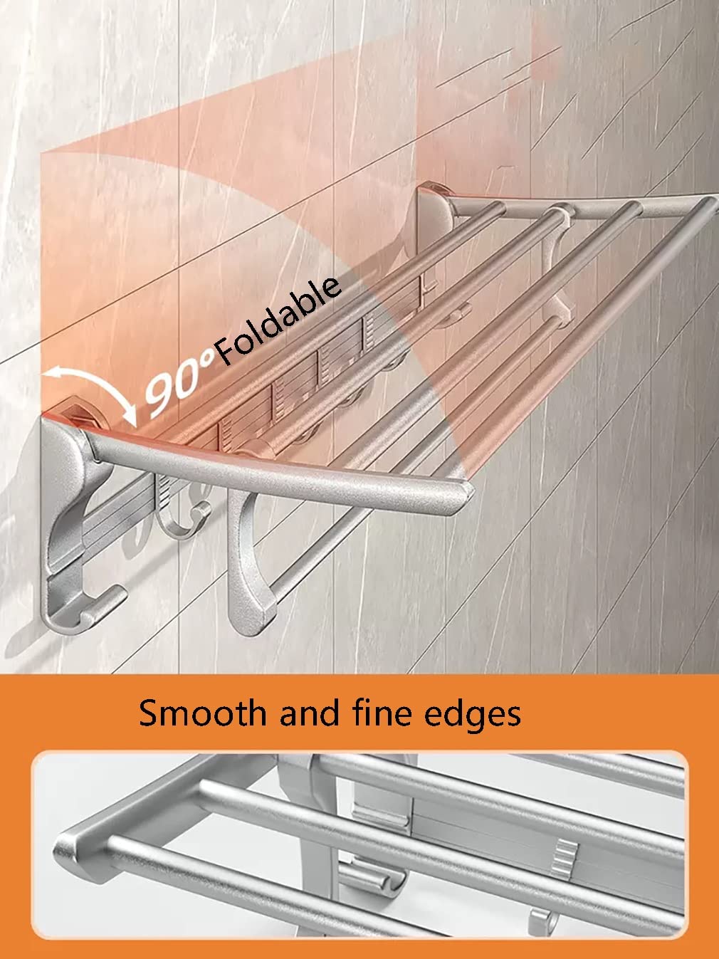 Bathroom Shelves Stud Mount Double Towel Rack Stainless Steel Constructed Rust-Proof Shelf with Built-in Bars and Hooks, Brushed Nickel Concealed Screw (Color : Silver, Size : 60cm)