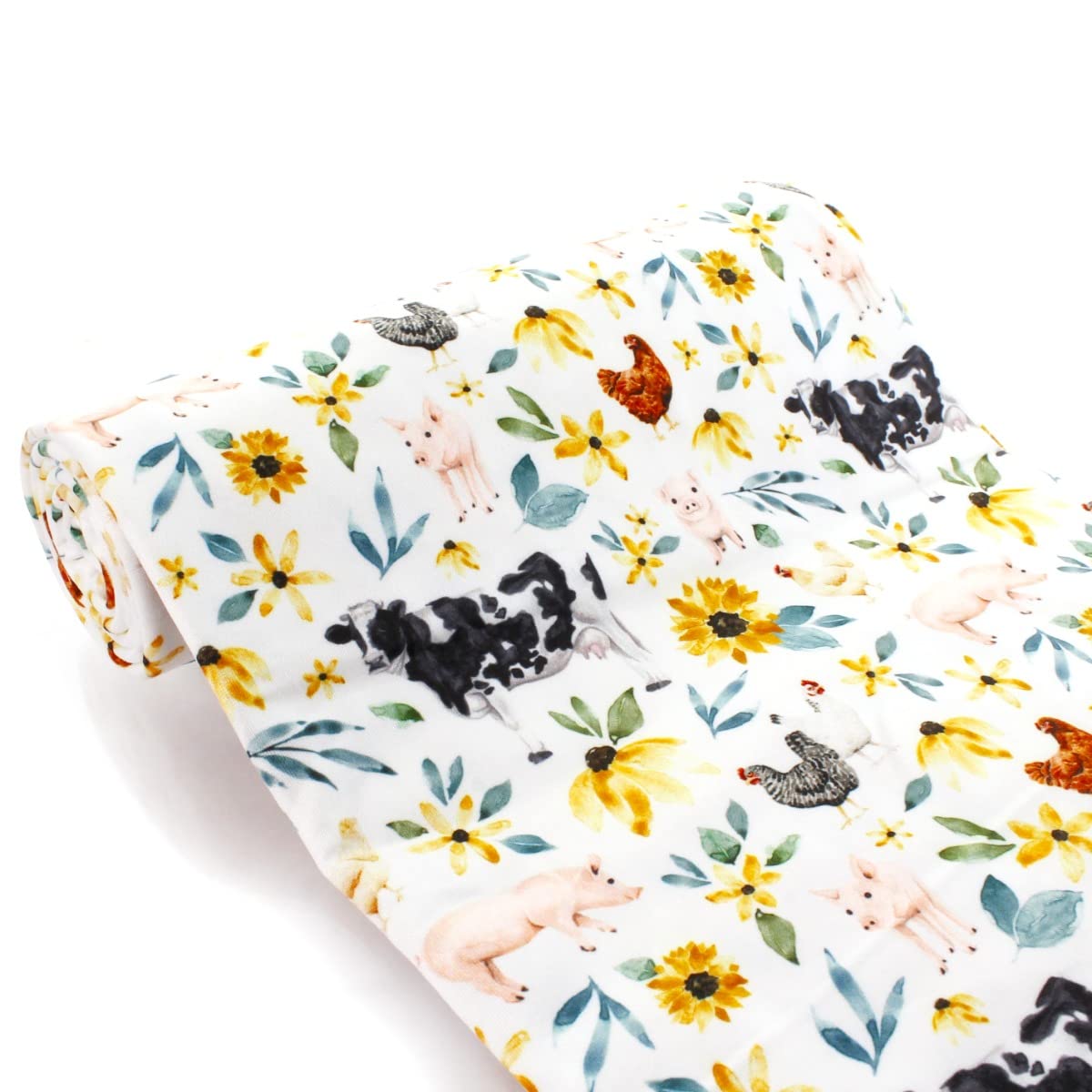 Sunflower Farm Animals DBP Fabric - Double Brushed Polyester 4 Way Stretch - 1 yard