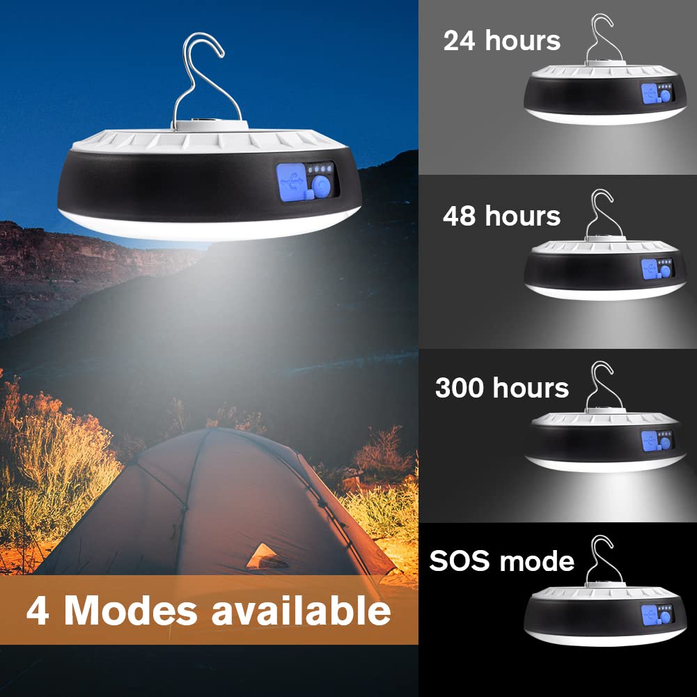 Ainiv USB Solar Camping Light, LED Rechargeable Camping Lanter with Remote Control, IPX4 Waterproof Rechargeable Tent Light 30W with Magnet for Camping, Hiking, Outage, Hurricane, Emergency