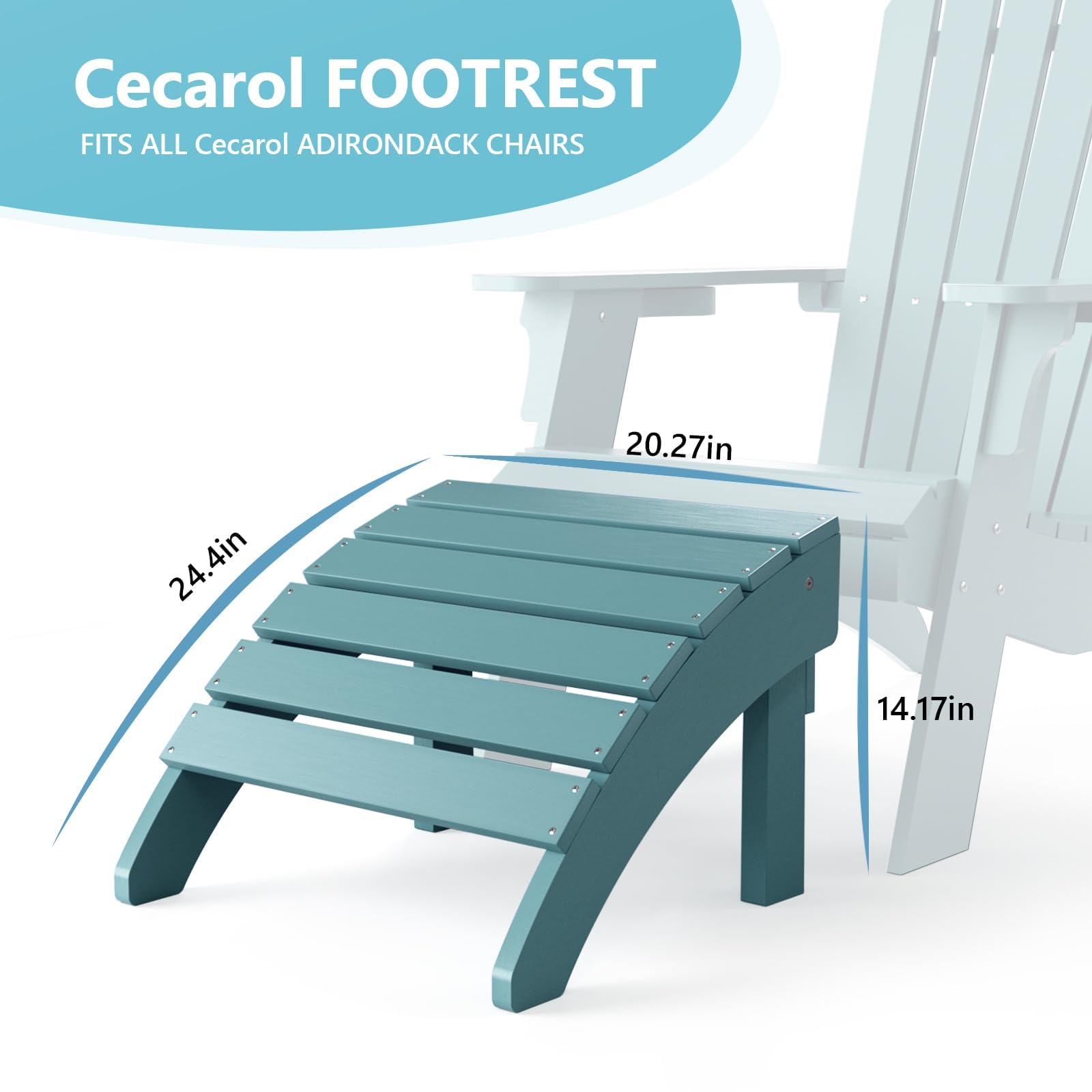 Cecarol Folding Adirondack Ottoman for Adirondack Chair, Folding Easily Adirondack Footstool Without Assembly, Ottoman for Outdoor Porch, Yard, Garden, White-ACO01