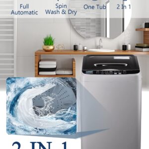 KRIB BLING Full Automatic Washing Machine with LED Display, 17.7 lbs Portable Washer Drain Pump, 10 Programs & 8 Water Levels Selections, Ideal for RV, Camping, Apartment, Dorm, Dark Grey