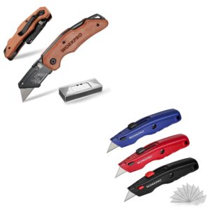 knife: retractable (3pcs) + folding w/wood handle