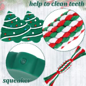 Whaline 7Pcs Christmas Pet Toy Kit Include Chewing Toys, Dog Bandana and Xmas Tree Squeak Toy Red Green Candy Bone Ball Shape Knot Cotton Rope Chew Toys for Small Medium Large Dog Christmas Pet Gifts