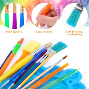 BigOtters Painting Brushes, 45PCS Kids All Purpose Paint Supplies Include Paint Cups with Lids Palette Tray Multi Sizes Paint Brush Set for Kids Gifts School Prizes Art Party