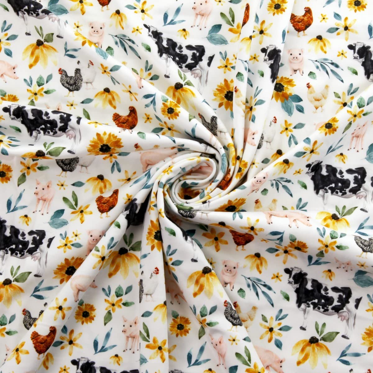 Sunflower Farm Animals DBP Fabric - Double Brushed Polyester 4 Way Stretch - 1 yard