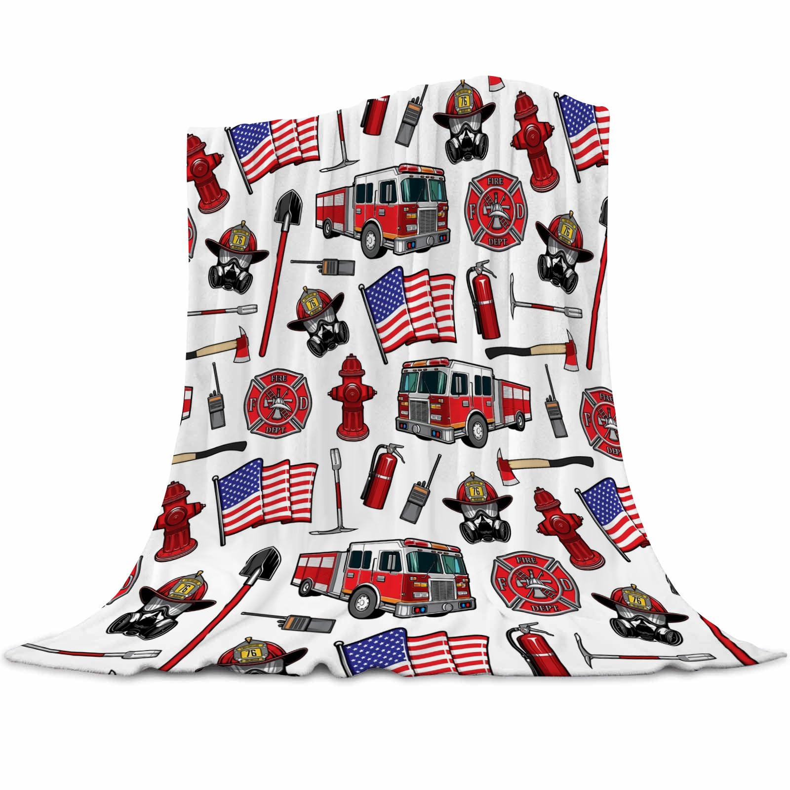 Firetruck Throw Blanket, Super-Soft Firefighter Blanket for Toddler Boys, Kids, and Children, Fleece Blanket Warm Fluffy and Cozy Soft Blanket for All Season 40"x50"